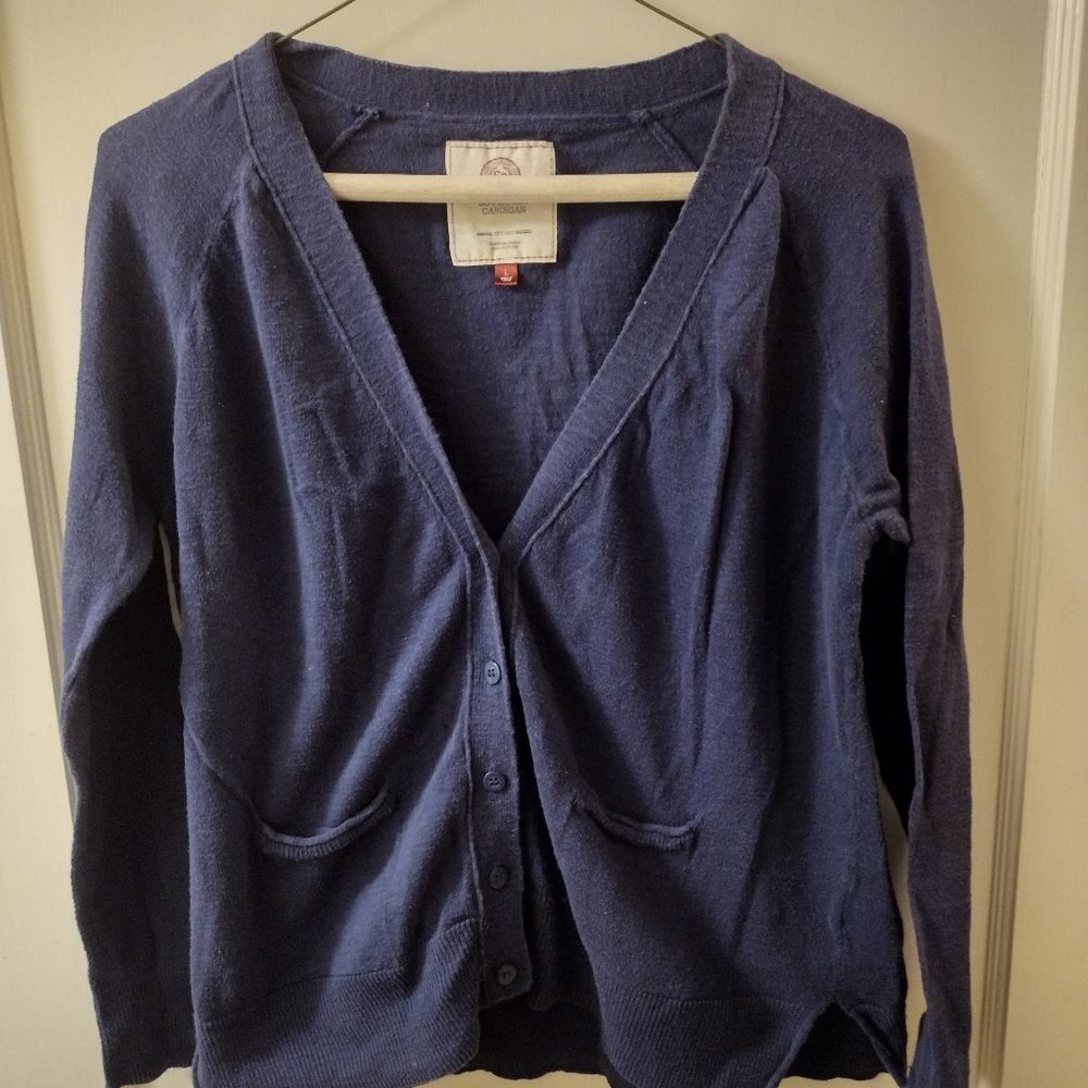 Long Sleeve Cardigan, Size L, Dark Blue